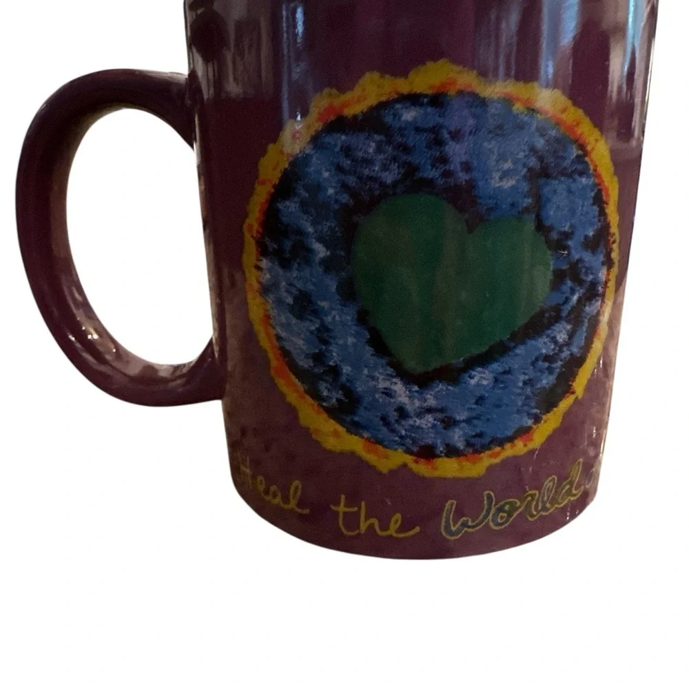 Penzeys Purple ‘Heal The World Cook Dinner Tonight’ Coffee Mug VTG